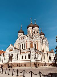 Low angle view of building against blue sky