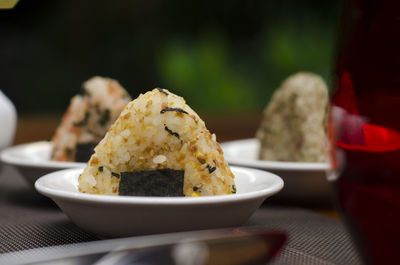 Close-up of burger in bowl