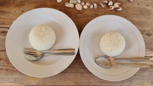 High angle view of food in plate on table