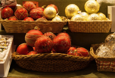 Various fruits in basket for sale