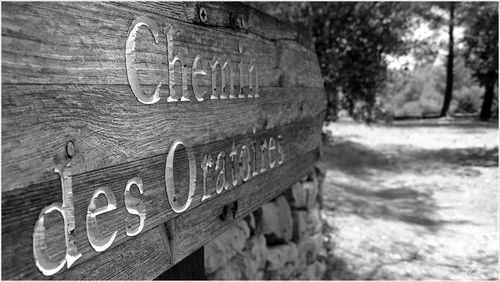 Close-up of text on wood