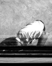 Directly above shot of two people on tiled floor