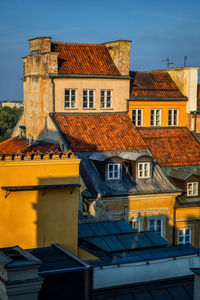 Low angle view of buildings in town