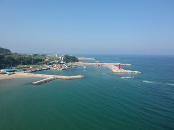 Scenic view of sea against clear sky