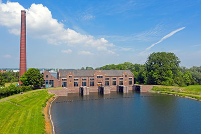 Aerial from the medieval wouda pumping station near lemmer in the netherlands