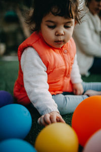 Portrait of cute boy playing outdoors