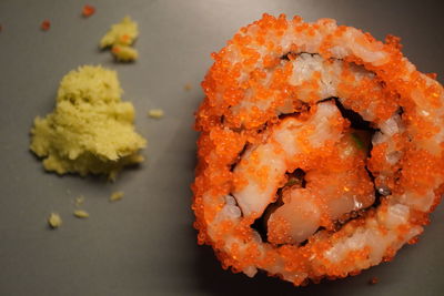 High angle view of sushi in plate