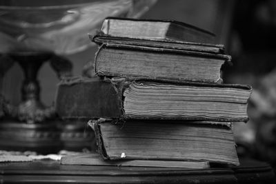 Close-up of books on table