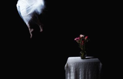 Close-up of flower vase against black background