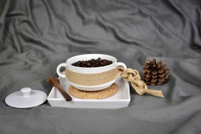 High angle view of coffee on table