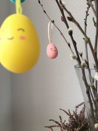 Close-up of easter eggs hanging