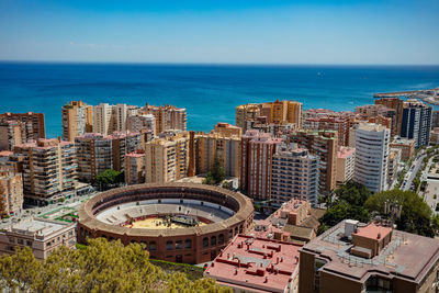 High angle view of cityscape against sky