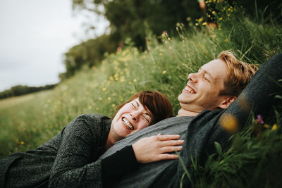 Happy couple in park