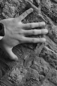 High angle view of woman hand on wall