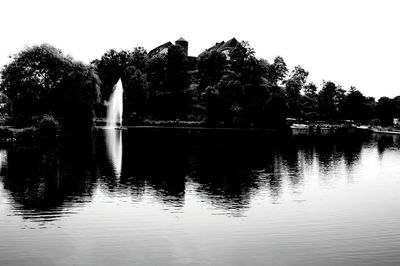 Reflection of trees in lake against sky