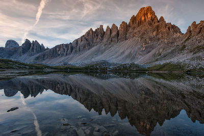 Reflection of mountain range in lake