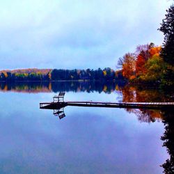 Reflection of trees in lake during sunset