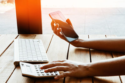 Man using laptop on table