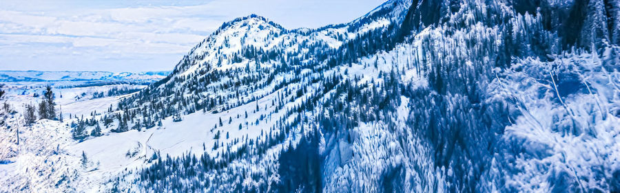 Panoramic view of snowcapped mountains against sky