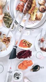 High angle view of food in plate on table