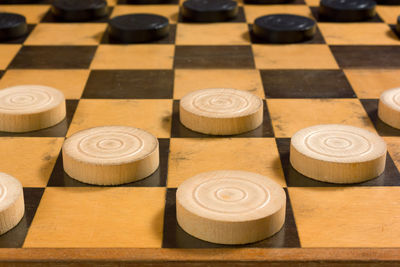 High angle view of chess board