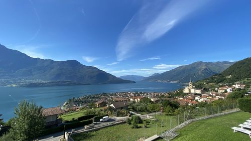 Panoramic view of townscape by sea against sky