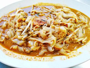 Close-up of noodles served in plate