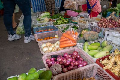 High angle view of fruits for sale in market