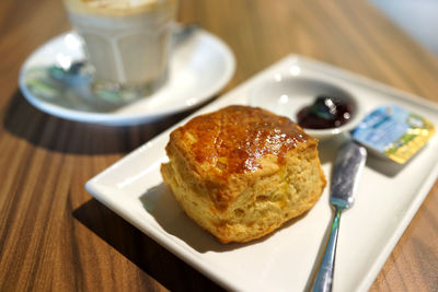 High angle view of breakfast in plate
