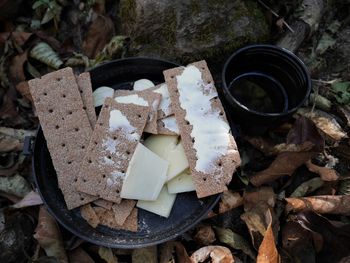 High angle view of food in plate