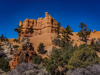 Low angle view of rock formation against sky