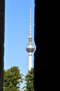 Low angle view of tower against sky
