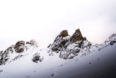 Scenic view of snow covered mountains against sky