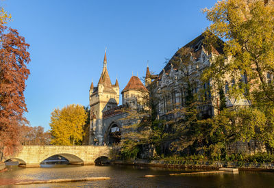 Autumn colors around vajdahunyad castle in budapest, hungary