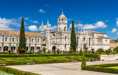 Facade of historic building against blue sky