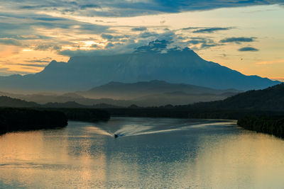 Scenic view of lake against sky during sunset