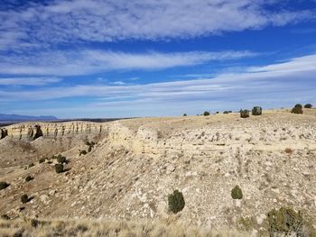 Scenic view of landscape against blue sky