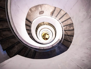 High angle view of spiral staircase in building