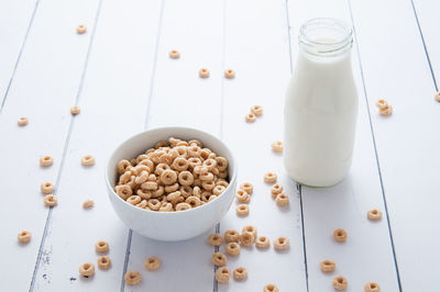 High angle view of breakfast on table