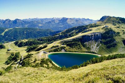 Scenic view of mountains against clear sky