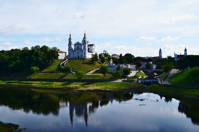 Reflection of temple in river