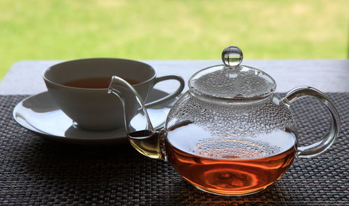 Close-up of tea cup on table