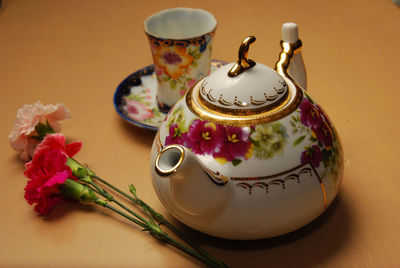 Close-up of tea cup on table