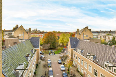 High angle view of townscape against sky