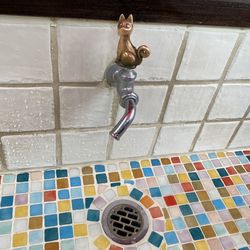 High angle view of faucet in bathroom