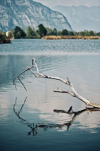 Scenic view of lake with mountain in background