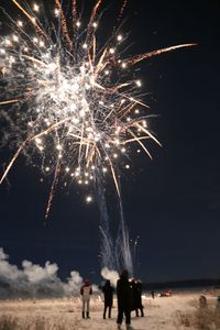 People watching firework display at night