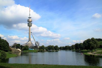 Scenic view of lake against cloudy sky