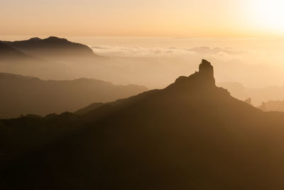 Scenic view of silhouette mountains against sky at sunset