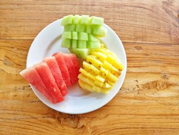 High angle view of dessert in plate on table